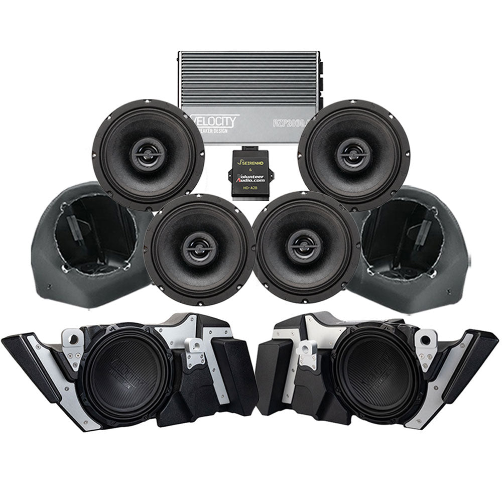Velocity Stage 4Ultimate A2B Plug & Play Amp And Speaker Package with Modular Subwoofer Kit For 2025 Harley Davidson® Street Glide Ultra Motorcycles Adds Tour Pak Pods