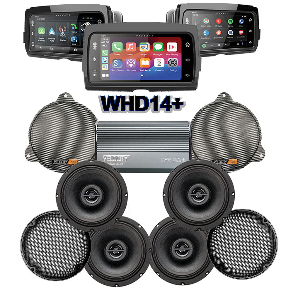Velocity Stage 4 Plug & Play Amp And Speaker Package With SoundStream Reserve WHD14+ Radio For 2014-2023 Harley Davidson® Street Glide and Electra Glide