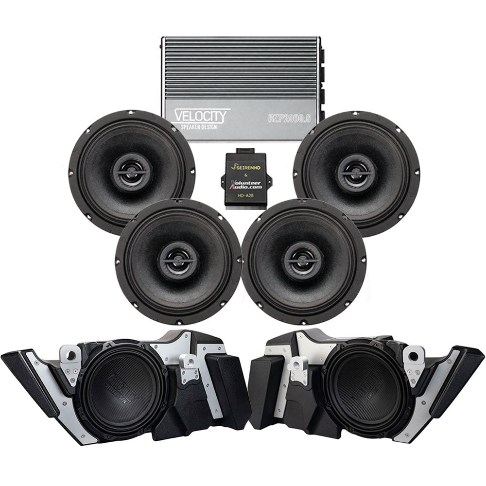 Velocity Stage 4 Ultimate A2B Plug & Play Amp And Speaker Package with Modular Subwoofer Kit For 2024-Up Harley Davidson® Base Model Road Glide Motorcycles