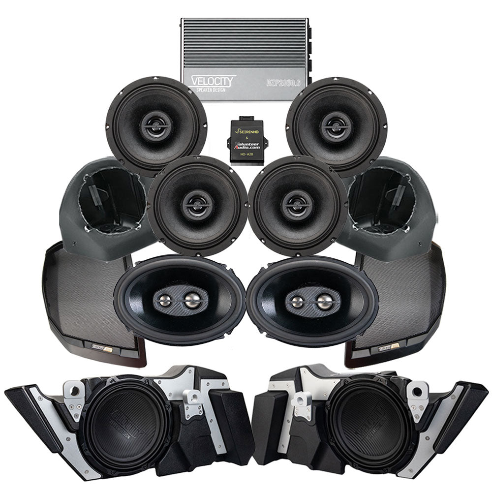 Velocity Stage 6 Ultimate A2B Plug & Play Amp And Speaker Package with Modular Subwoofer Kit For 2024-Up Harley Davidson® Road Glide Motorcycles