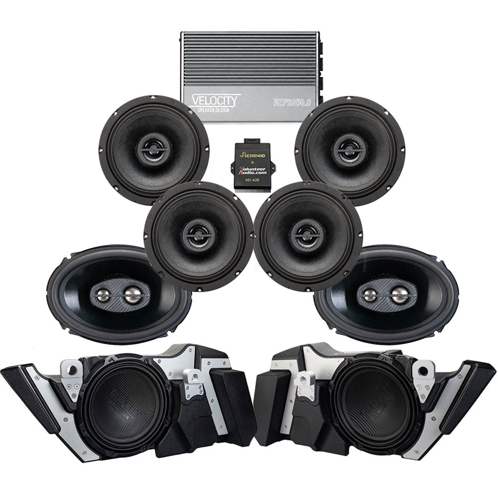 Velocity Stage 6 Ultimate A2B Plug & Play Amp And Speaker Package with Modular Subwoofer Kit For 2023.5-Up Harley Davidson® CVO Road Glide Motorcycles
