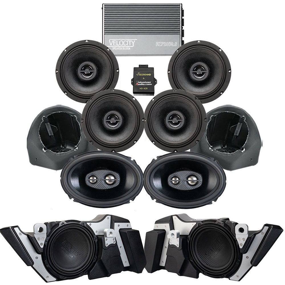 Velocity Stage 6 Ultimate A2B Plug & Play Amp And Speaker Package with Modular Subwoofer Kit For 2025 Harley Davidson® CVO Road Glide Motorcycles