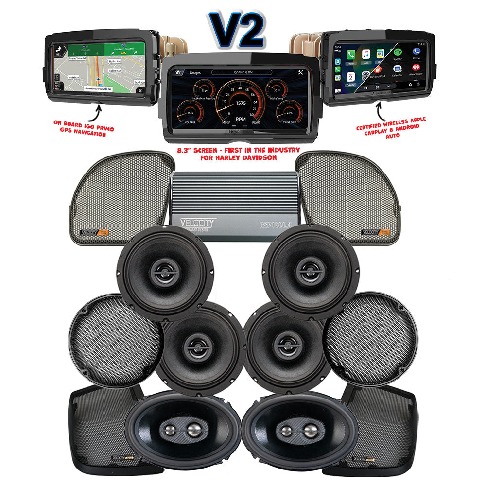 Velocity Stage 6 Plug & Play Amp and Speaker Package With Soundstream Reserve V2 Radio For 2015-2016 Harley Davidson® CVO Road Glide Ultra