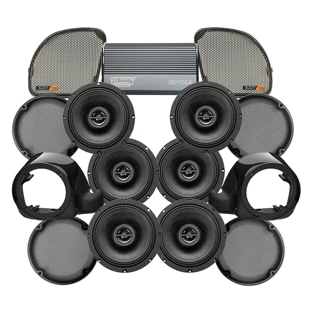 Velocity Stage 6 Plug & Play Amp and Speaker Package with Liquid-Cooled Lower Fairing Adapters For 2015-2024 Harley Davidson® Road Glide Ultra / Limited with Factory or Existing SoundStream Reserve Radios