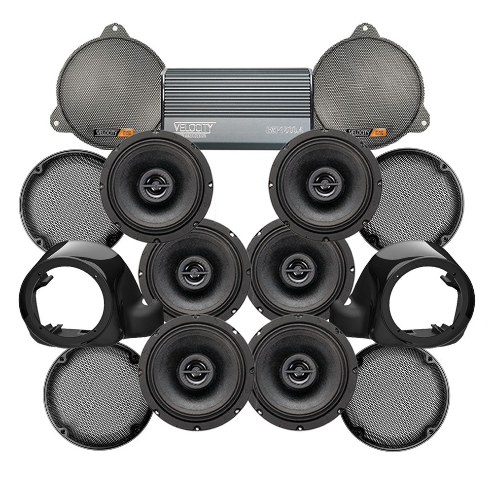Velocity Stage 6 Plug & Play Amp and Speaker Package with Liquid-Cooled Lower Fairing Adapters For 2021-2023 Harley Davidson® CVO Tri Glide with Factory or Existing Soundstream Reserve Radios