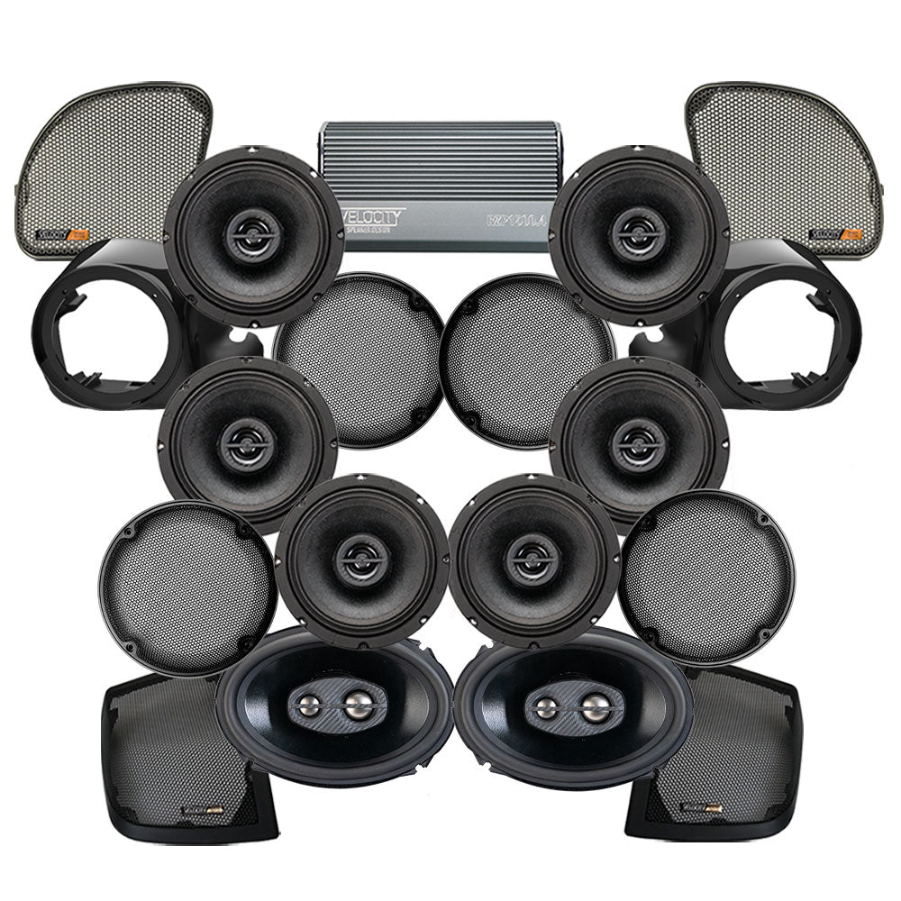 Velocity Stage 8 Plug & Play Amp and Speaker Package With Liquid-Cooled Lower Adapters For 2015-2016 Harley Davidson® CVO Road Glide Ultra with Factory or Existing Soundstream Reserve Radios
