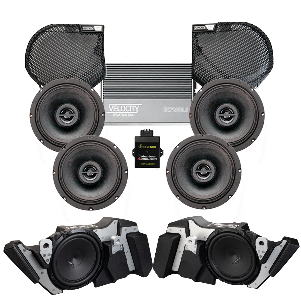 Velocity Stage 4 Ultimate A2B Plug & Play Amp And Speaker Package with Modular Subwoofer Kit For 2024-Up Harley Davidson® Base Model Street Glide Motorcycles