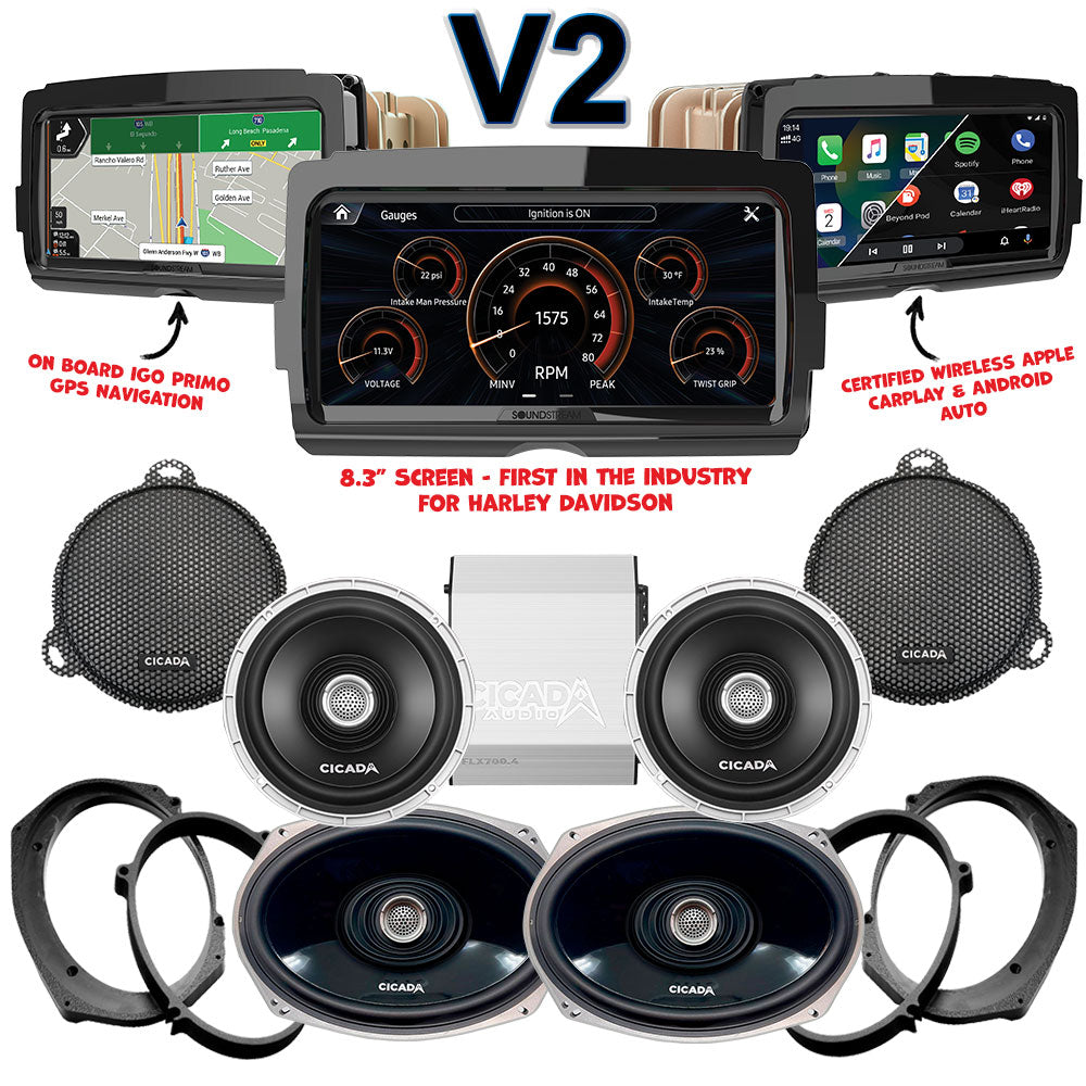 Cicada Audio CX Stage 4 Plug & Play Amp And Speaker Package With Soundstream Reserve V2 Radio For 2021-2023 Harley Davidson® CVO Street Glide With HD Audio By Rockford