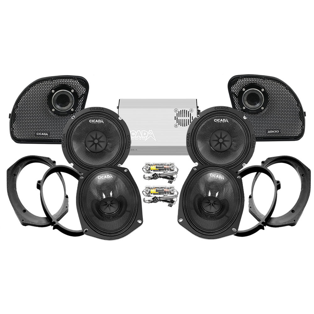 Cicada Audio CXK/CM Stage 4 Plug & Play Amp And Speaker Package For 2021-2023 Harley Davidson® CVO Road Glide With HD Audio By Rockford For Factory Radio or Existing Soundstream Reserve Radios