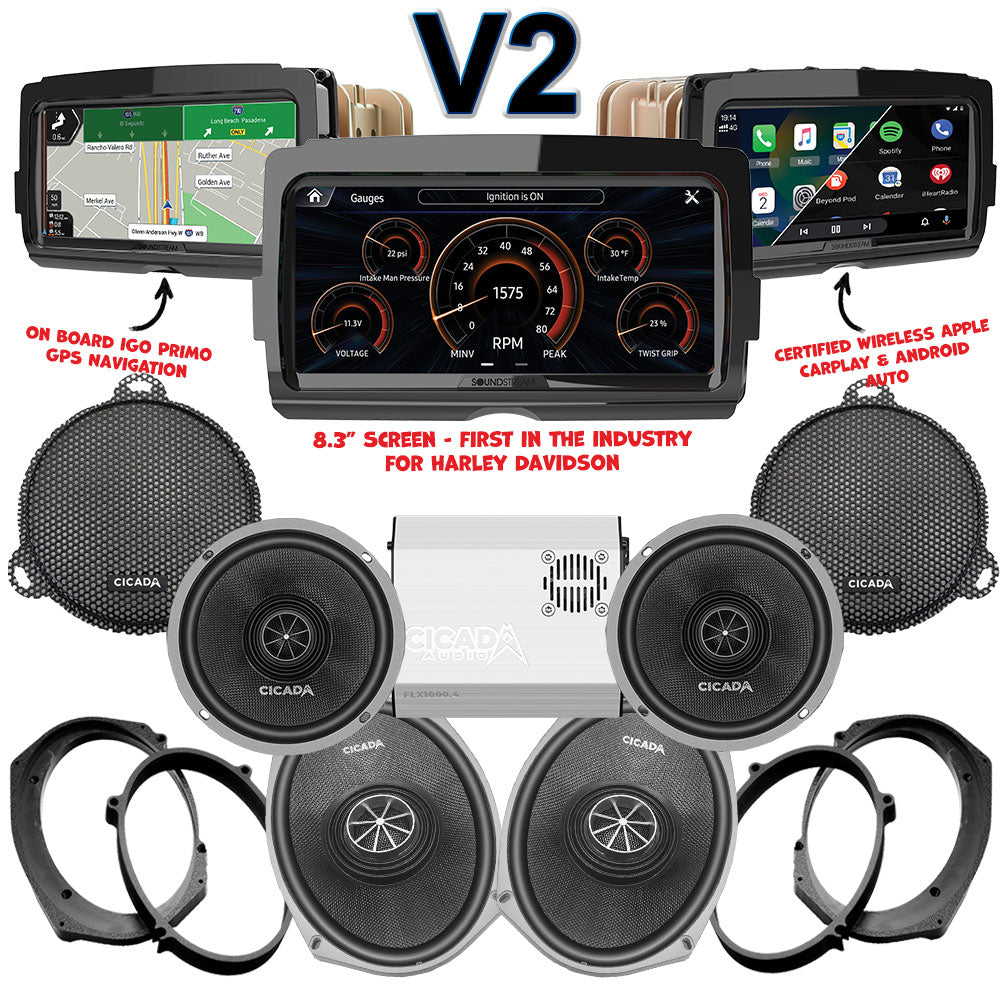 Cicada Audio CXX Stage 4 Plug & Play Amp And Speaker Package With Soundstream Reserve V2 Radio For 2021-2023 Harley Davidson® CVO Street Glide With HD Audio By Rockford