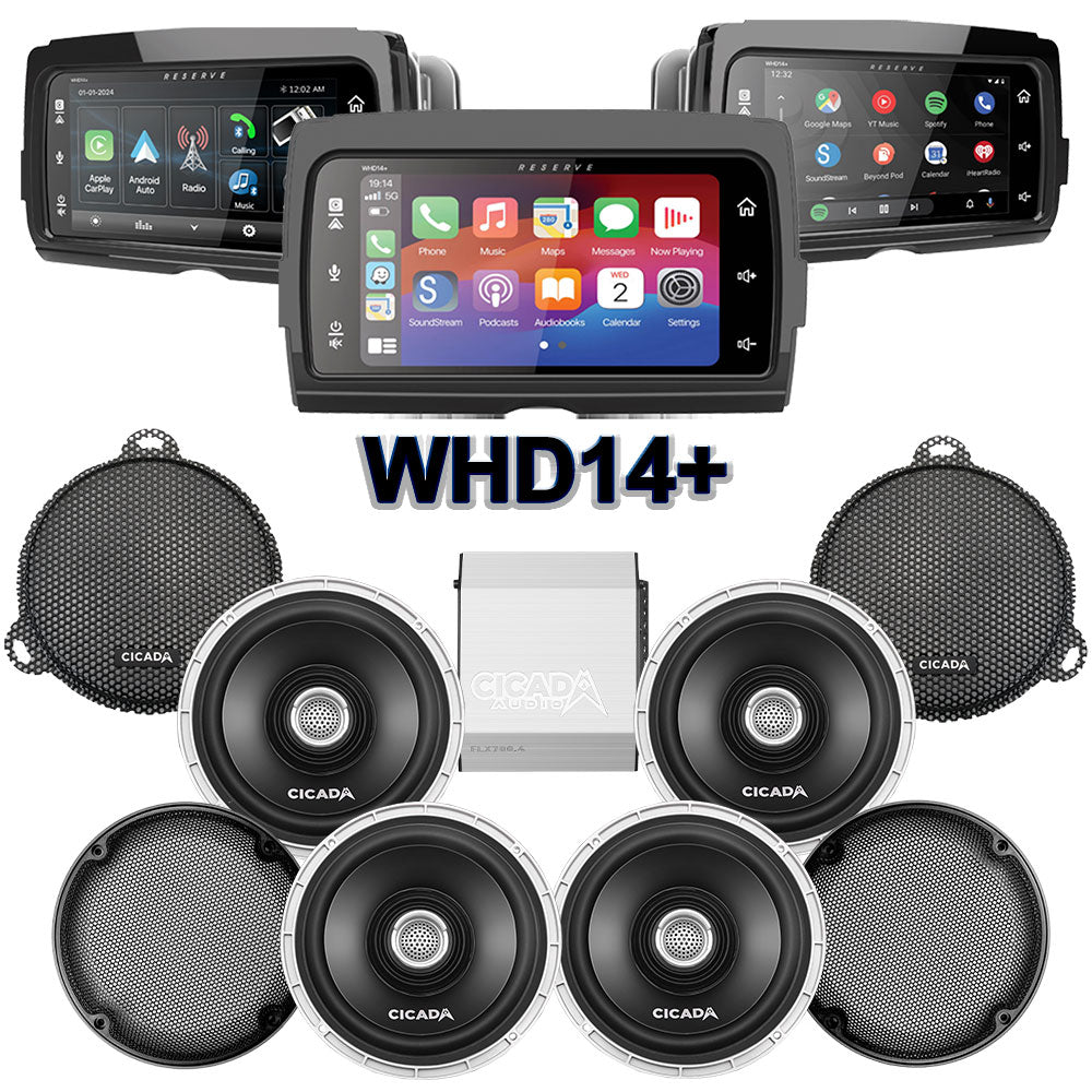 Cicada Audio CX Stage 4 Plug & Play Amp And Speaker Package With SoundStream Reserve WHD14+ Radio For 2014-2023 Harley Davidson® Street Glide, and Electra Glide