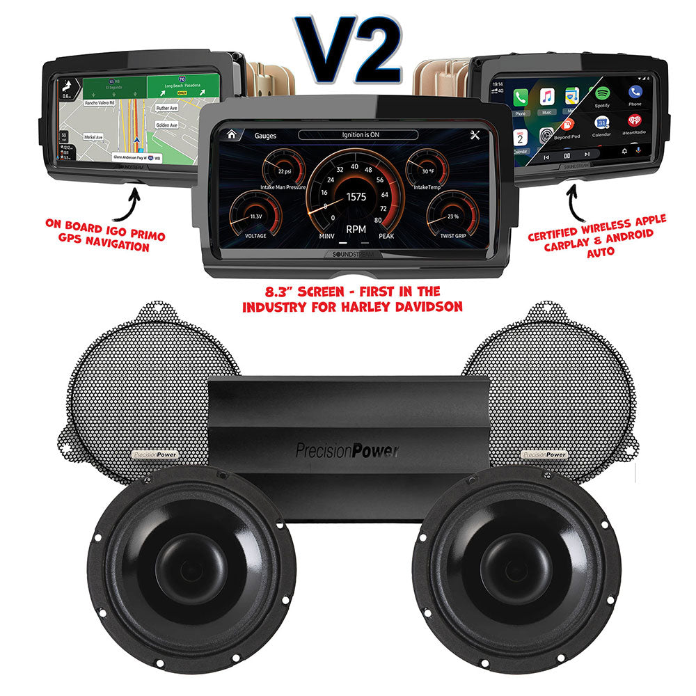 Precision Power HT Stage 2 Plug & Play Amp and Speaker Package With Soundstream Reserve V2 Radio For 2014-2023 Harley Davidson® Street Glide, Electra Glide, and Ultra