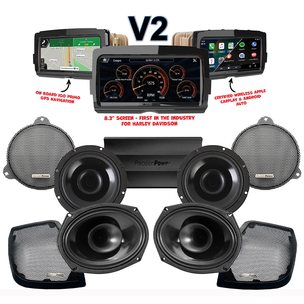 Precision Power HT Stage 4 Plug & Play Amp and Speaker Package With Soundstream Reserve V2 Radio For 2014-2023 Harley Davidson® Street Glide, Electra Glide, And Ultra