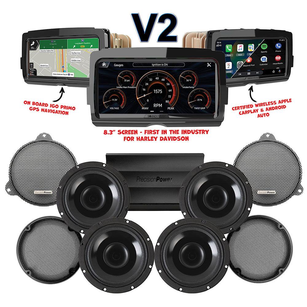 Precision Power Stage 4 Plug & Play Amp And Speaker Package With SoundStream Reserve V2 Radio For 2014-2023 Harley Davidson® Street Glide and Electra Glide