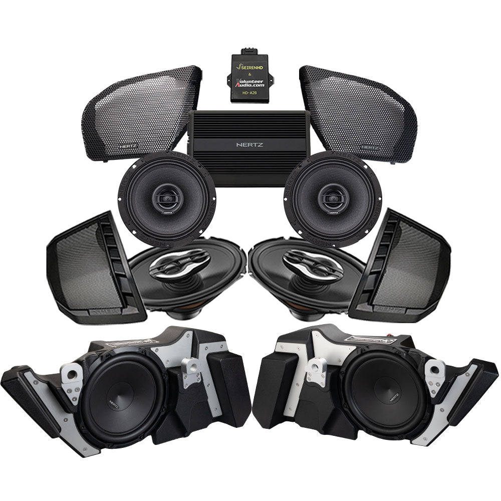 Hertz A2B Stage 4 Ultimate Plug & Play Amp And Speaker Package with Modular Subwoofer Kit For 2024-Up Harley Davidson® Base Model Road Glide Motorcycles with Saddlebag Lids