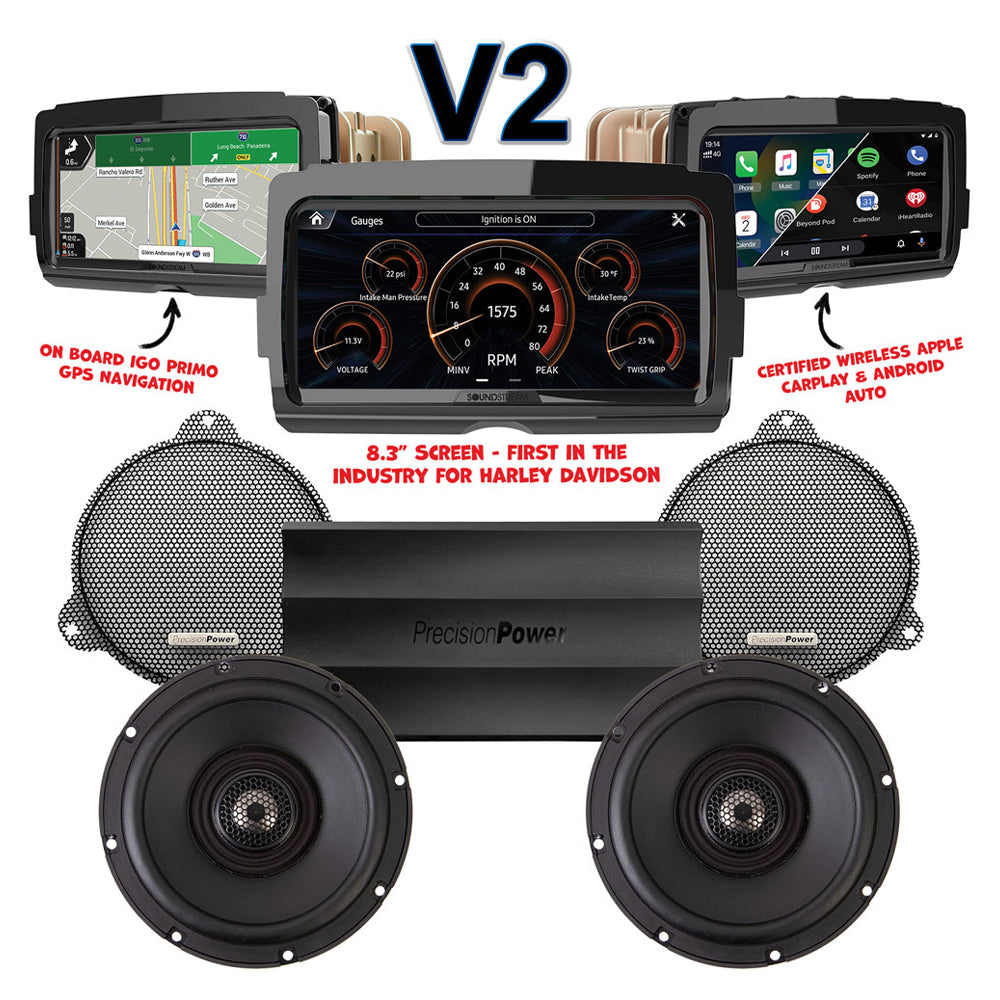 Precision Power Stage 2 Plug & Play Amp and Speaker Package With Soundstream Reserve V2 Radio For 2014-2023 Harley Davidson® Street Glide, Electra Glide, and Ultra