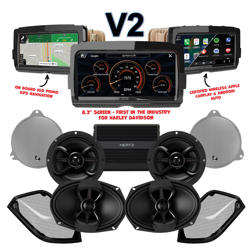 Infinity Stage 4 Plug & Play Amp And Speaker Package With Soundstream Reserve V2 Radio For 2014-2023 Harley Davidson® Street Glide, Electra Glide, And Ultra
