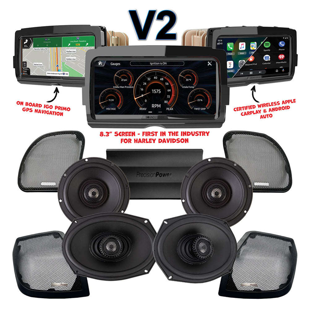 Precision Power Stage 4 Plug & Play Amp And Speaker Package With Soundstream Reserve V2 Radio For 2015-2023 Harley Davidson® Road Glide