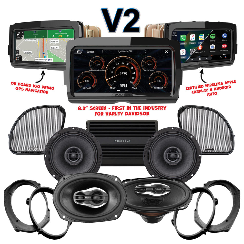 Hertz Stage 4 Plug & Play Amp And Speaker Package With Soundstream Reserve V2 Radio For 2021-2023 Harley Davidson® CVO Road Glide With HD Audio By Rockford