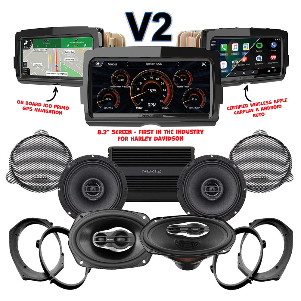 Hertz Stage 4 Plug & Play Amp And Speaker Package With Soundstream Reserve V2 Radio For 2014-2021 Harley Davidson® CVO Street Glide