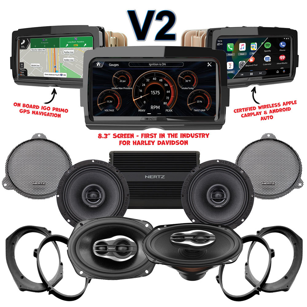 Hertz Stage 4 Plug & Play Amp And Speaker Package With Soundstream Reserve V2 Radio For 2021-2023 Harley Davidson® CVO Street Glide With HD Audio By Rockford