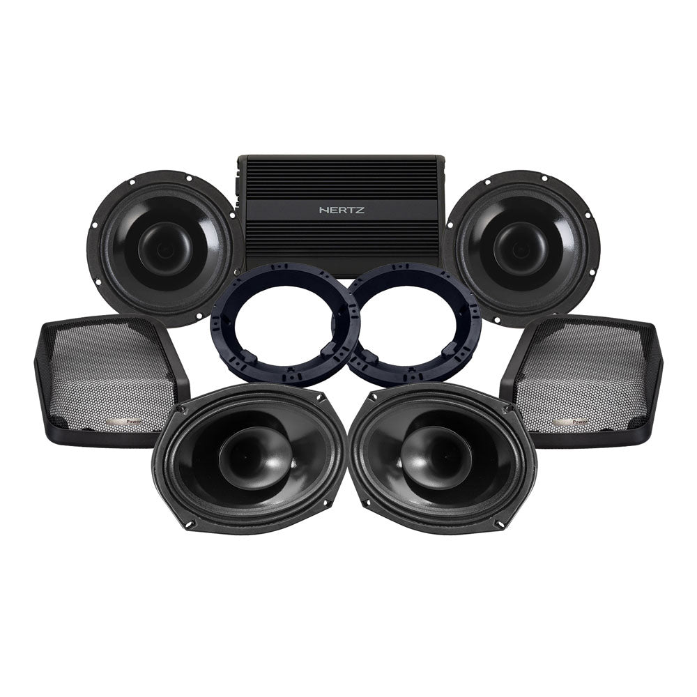 Precision Power HT Stage 4 Plug & Play Amp And Speaker Package For 1996-2013 Harley Davidson® Road Glide for Existing Soundstream Reserve, Aquatic-AV, and Boss Radios