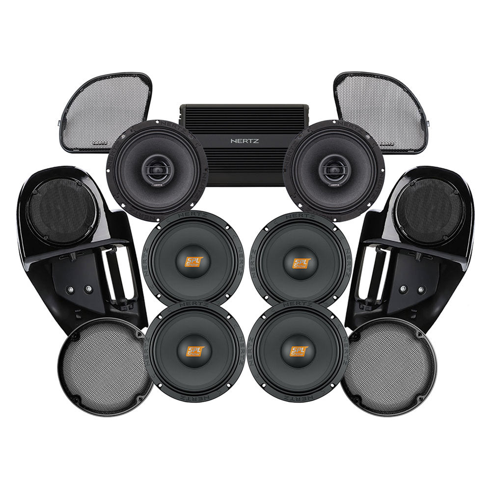 Hertz Stage 6 Plug & Play Amp and Speaker Package with Complete Lower Fairing Adapters For 2015-2023 Harley Davidson® Road Glide with Factory or Existing SoundStream Reserve Radios