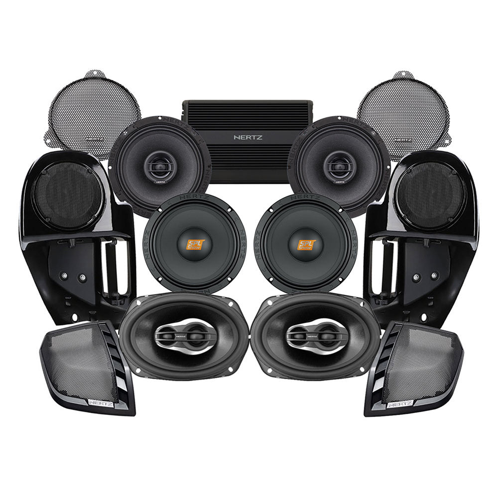 Hertz Stage 6 Plug & Play Amp and Speaker Package with Complete Lower Fairing Adapters For 2014-2023 Harley Davidson® Street Glide and Electra Glide with Factory or Existing SoundStream Reserve Radio