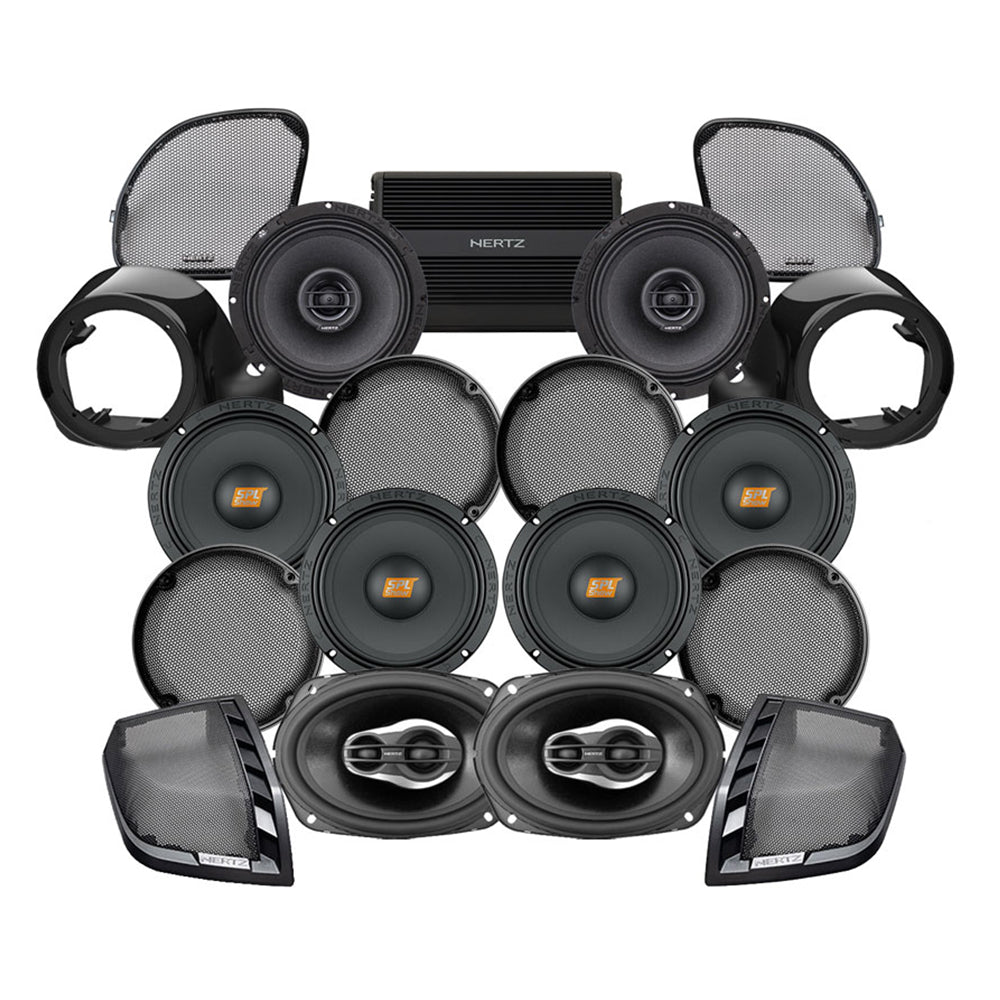 Hertz Stage 8 Plug & Play Amp and Speaker Package with Liquid-Cooled Lower Fairing Adapters For 2015-2024 Harley Davidson® Road Glide Ultra / Limited with Factory or Existing SoundStream Reserve Radios