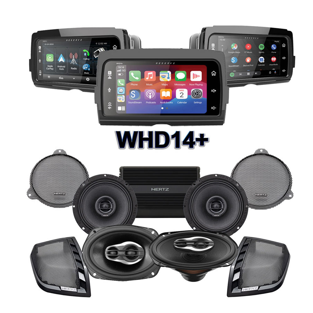 Hertz Stage 4 Plug & Play Amp And Speaker Package With Soundstream Reserve WHD14+ Radio For 2014-2023 Harley Davidson® Street Glide, Electra Glide, And Ultra