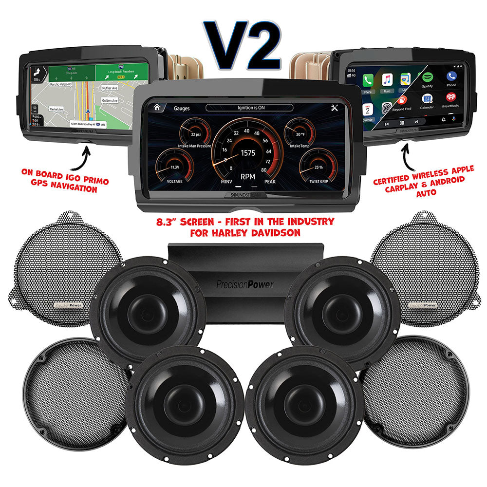 Precision Power Stage 4 Plug & Play Amp And Speaker Package With SoundStream Reserve V2 Radio For 2014-2025 Harley Davidson® Electra Glide Ultra, Ultra Limited, and Tri Glide