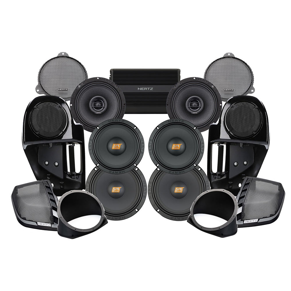 Hertz Stage 6 Plug & Play Amp and Rear 8" Speaker Package + Adapters with Complete Lower Fairing Adapters For 2014-2023 Harley Davidson® Street Glide and Electra Glide with Factory or Existing SoundStream Reserve Radios