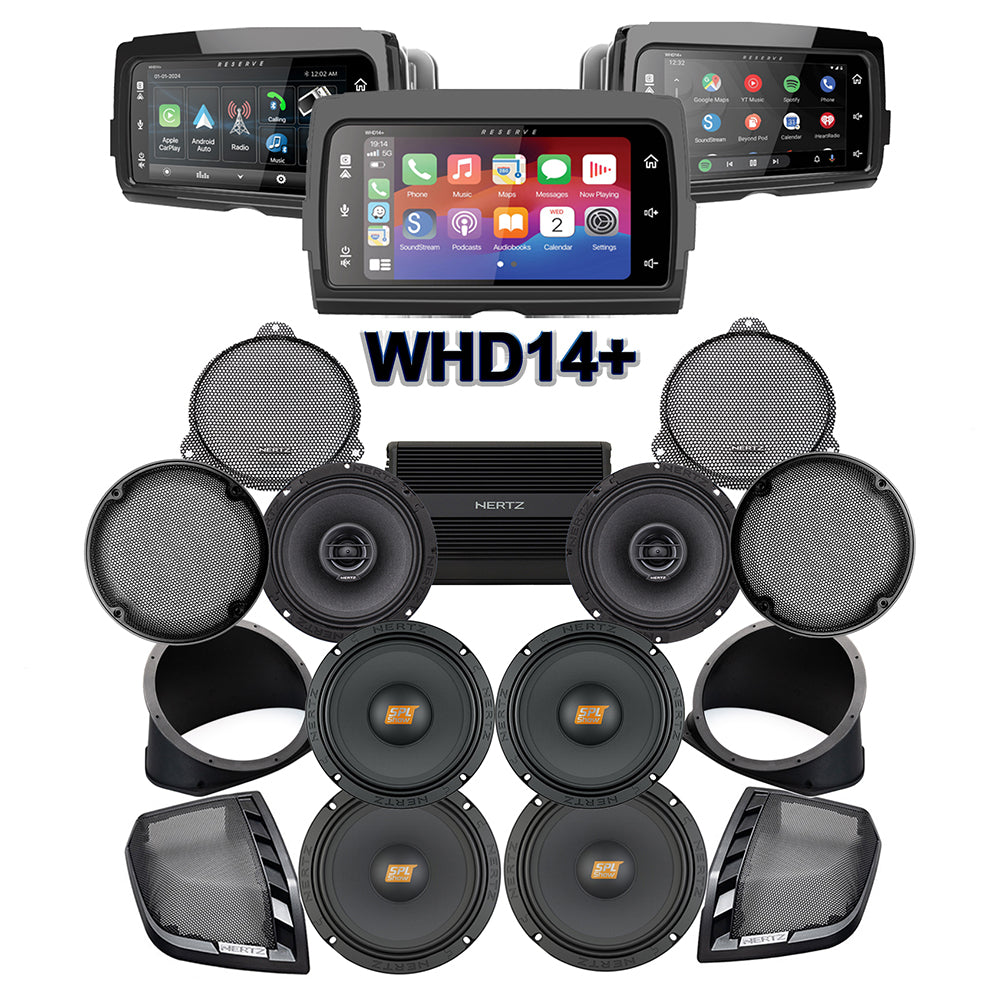 Hertz Stage 6 Plug & Play Amp and Rear 8" Speaker Package + Adapters with SoundStream Reserve WHD14+ For 2014-2025 Harley Davidson® Electra Glide Ultra & Ultra Limited