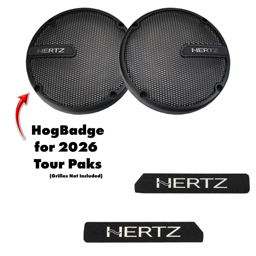 HogBadge Hertz Logos with Silver Text for 2026 Street / Road Glide Limited Factory Tour Pak Grilles Only
