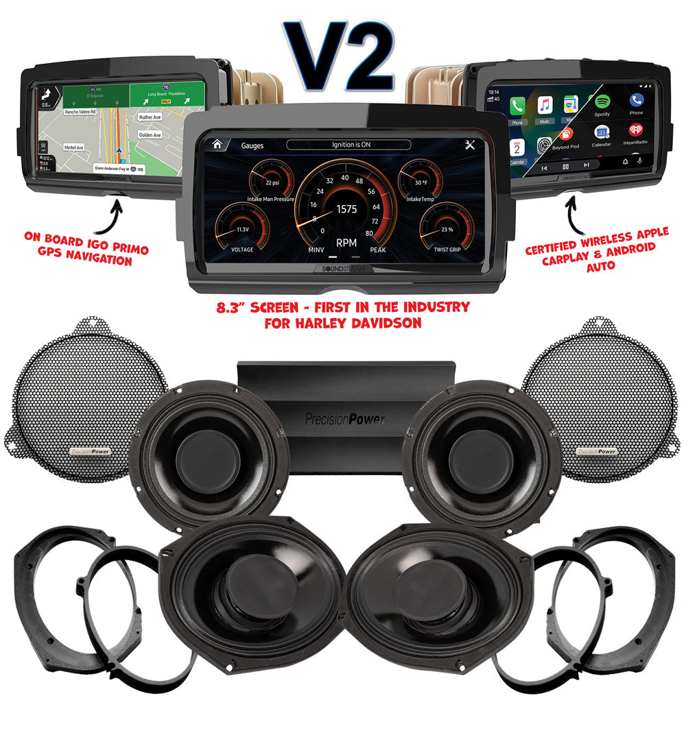 Precision Power HTW Stage 4 Plug & Play Amp and Speaker Package With Soundstream Reserve V2 Radio For 2014-2021 Harley Davidson® CVO Street Glide