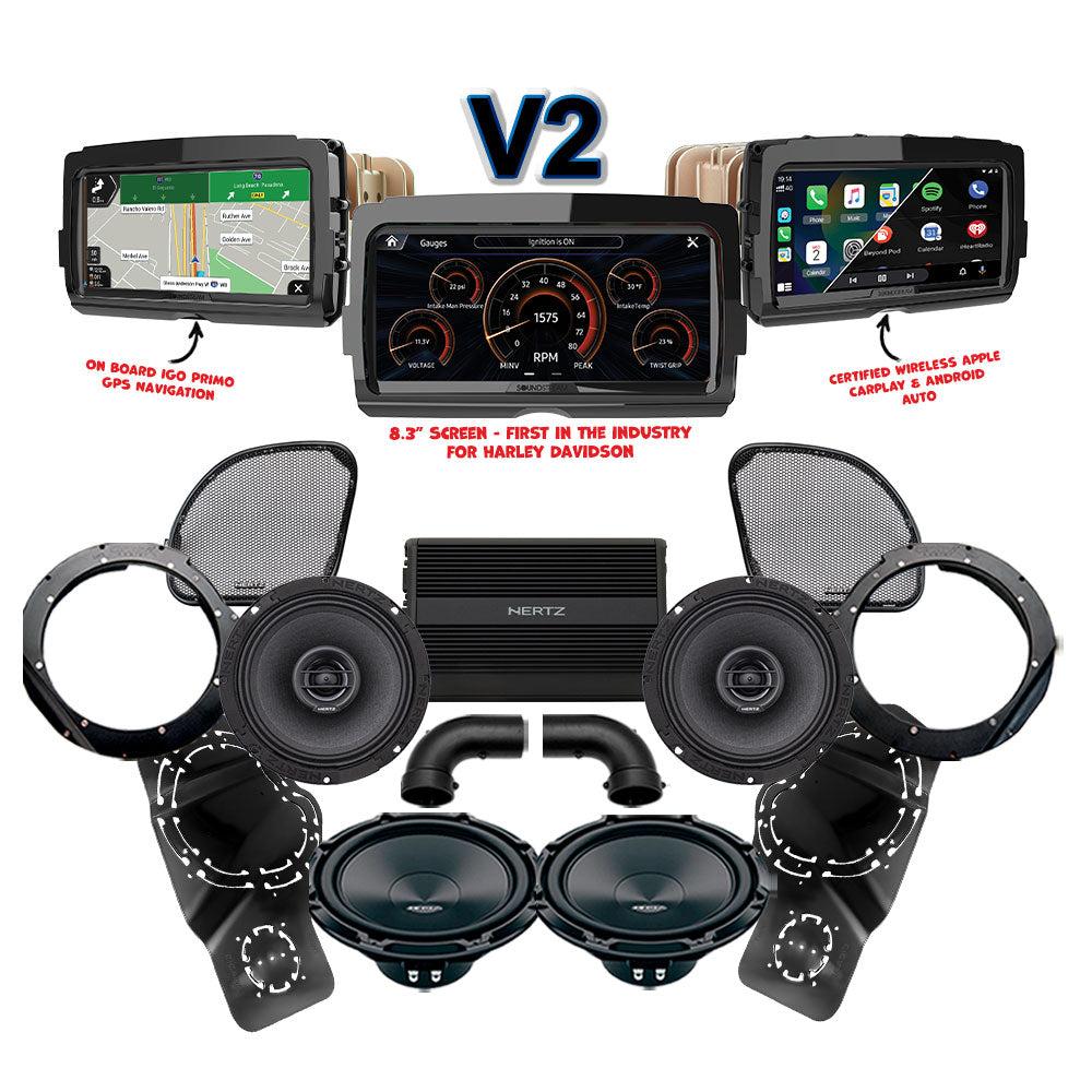 Hertz Stage 2 Plug & Play Amp, Speaker and Subwoofer Package With Soundstream Reserve V2 Radio For 2015-2023 Harley Davidson® Road Glide