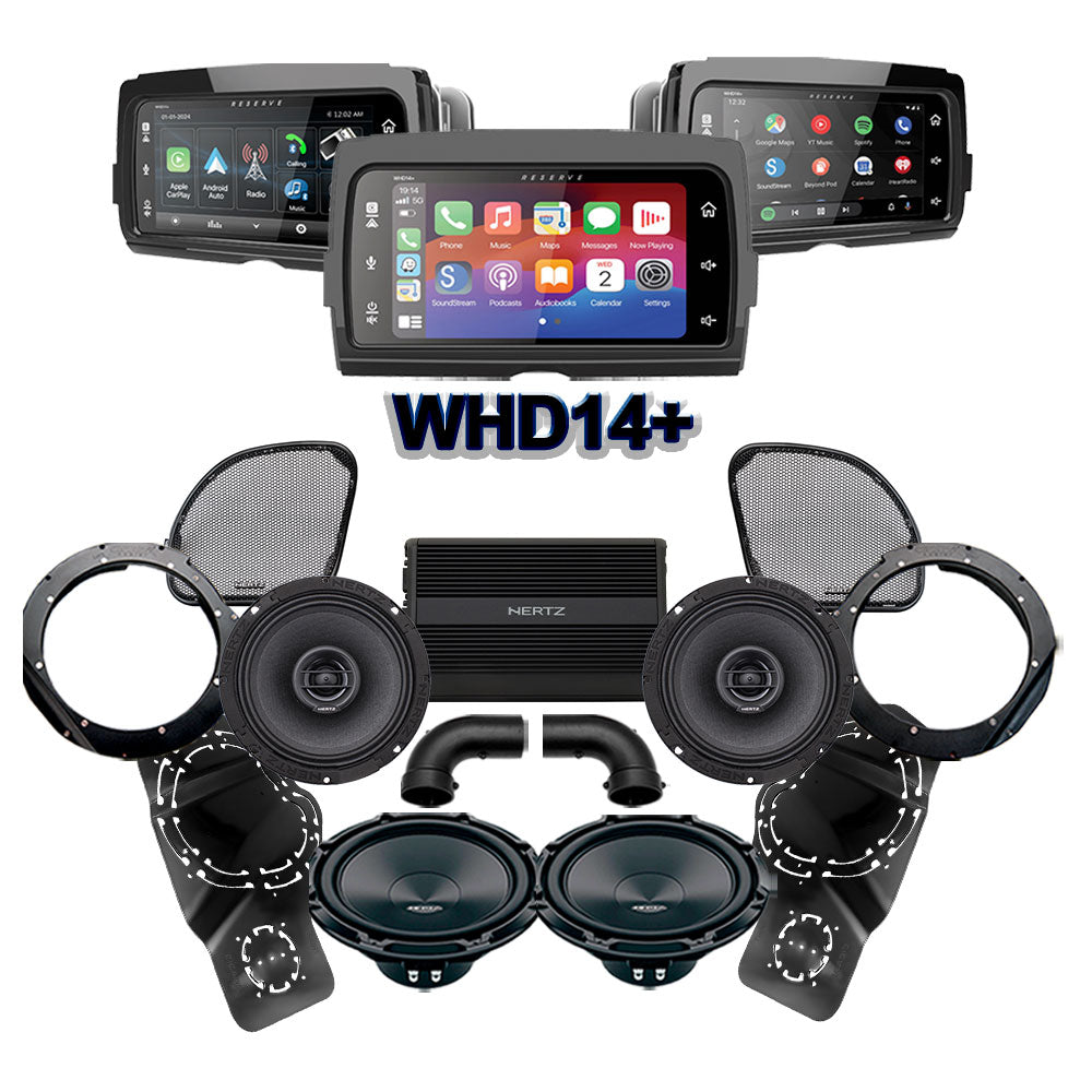 Hertz Stage 2 Plug & Play Amp, Speaker and Subwoofer Package With Soundstream Reserve WHD14+ Radio For 2015-2023 Harley Davidson® Road Glide