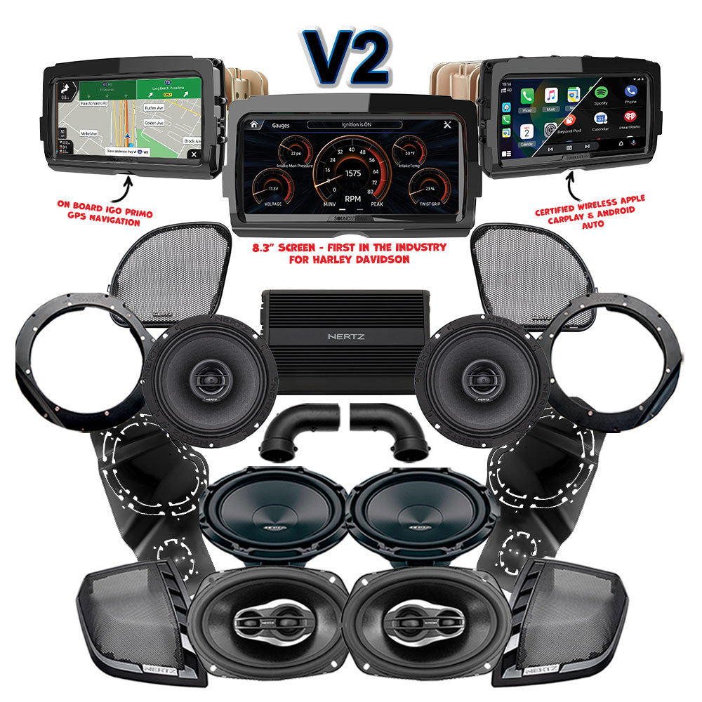 Hertz Stage 4 Plug & Play Amp, Speaker and Subwoofer Package With Soundstream Reserve V2 Radio For 2015-2023 Harley Davidson® Road Glide