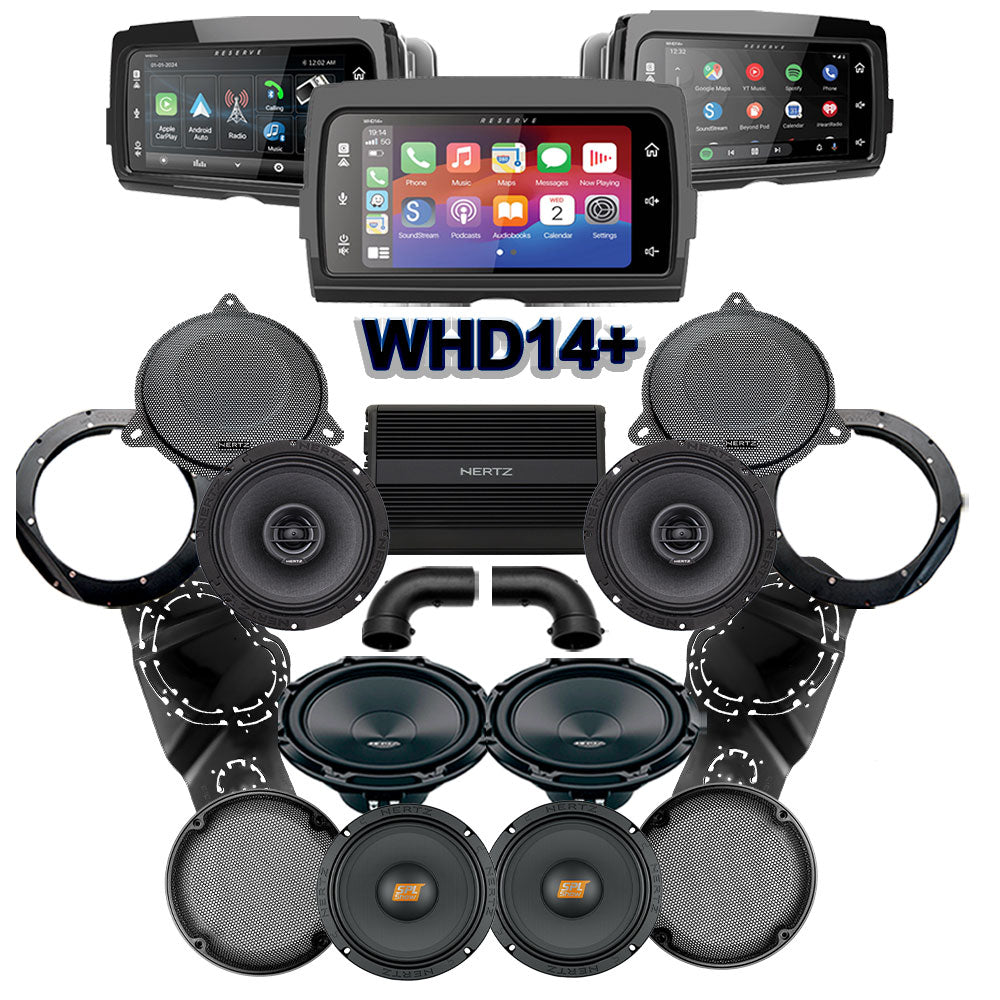 Hertz Stage 4 Plug & Play Amp, Speaker and Subwoofer Package With SoundStream Reserve WHD14+ Radio For 2014-2024 Harley Davidson® Ultra Classic / Ultra Limited