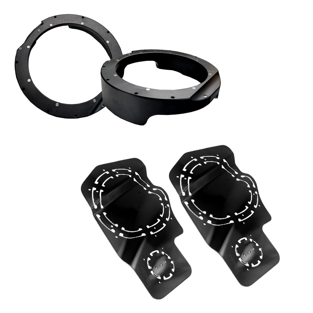 Cicada Audio Saddlebag Cutting Template and Complete 10" Mid-Bass Saddlebag Mounting Kits for 2014-2023 Harley Davidson® Motorcycles