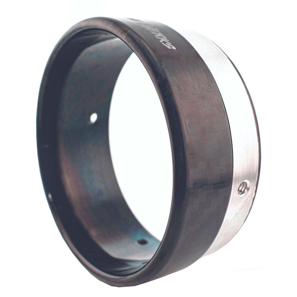 Black and silver carbon fiber Khrome Werks exhaust tip