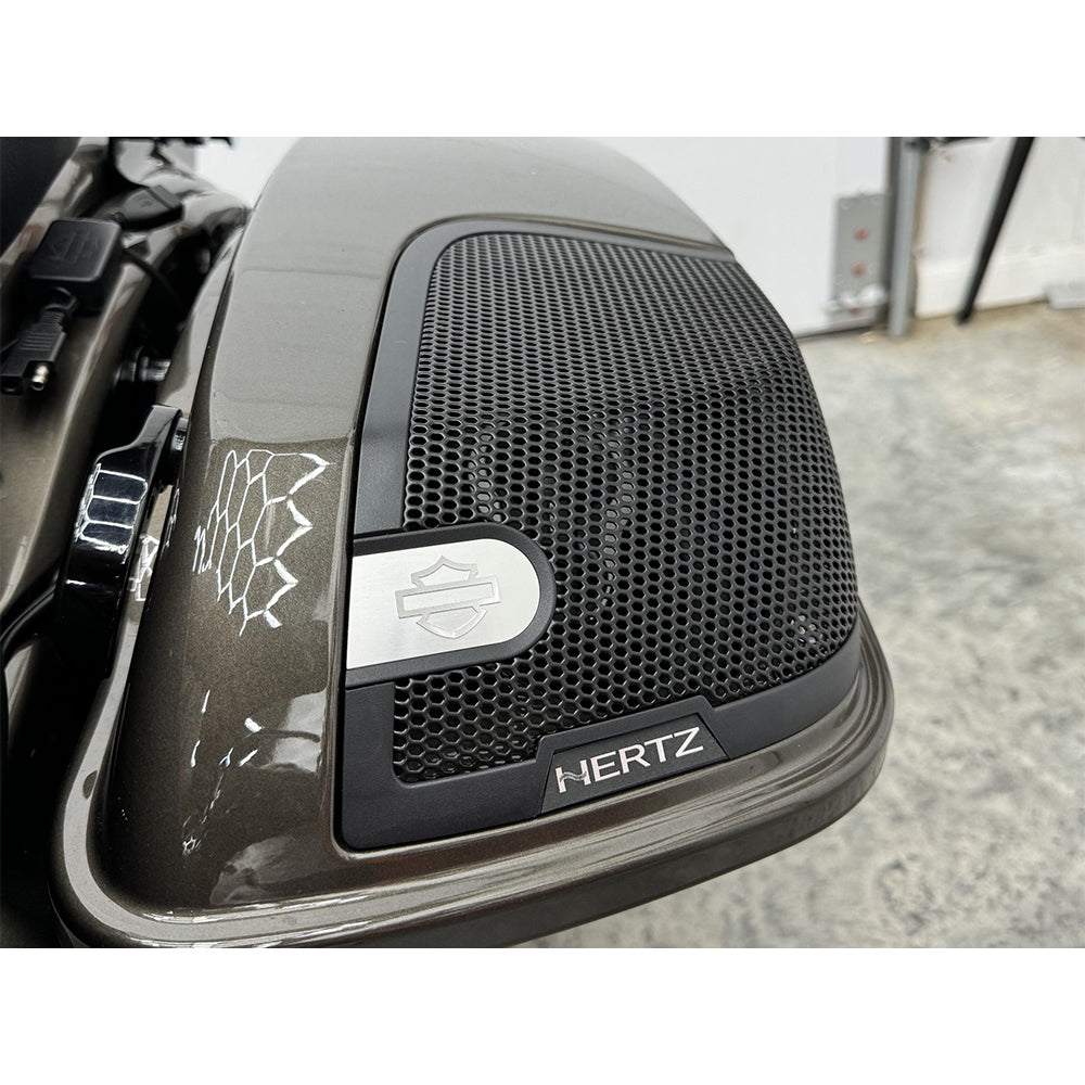 HogBadge Hertz Logos with Silver Text for 2021-2023 CVO Street / CVO Road Glide Factory Lid Grilles Only
