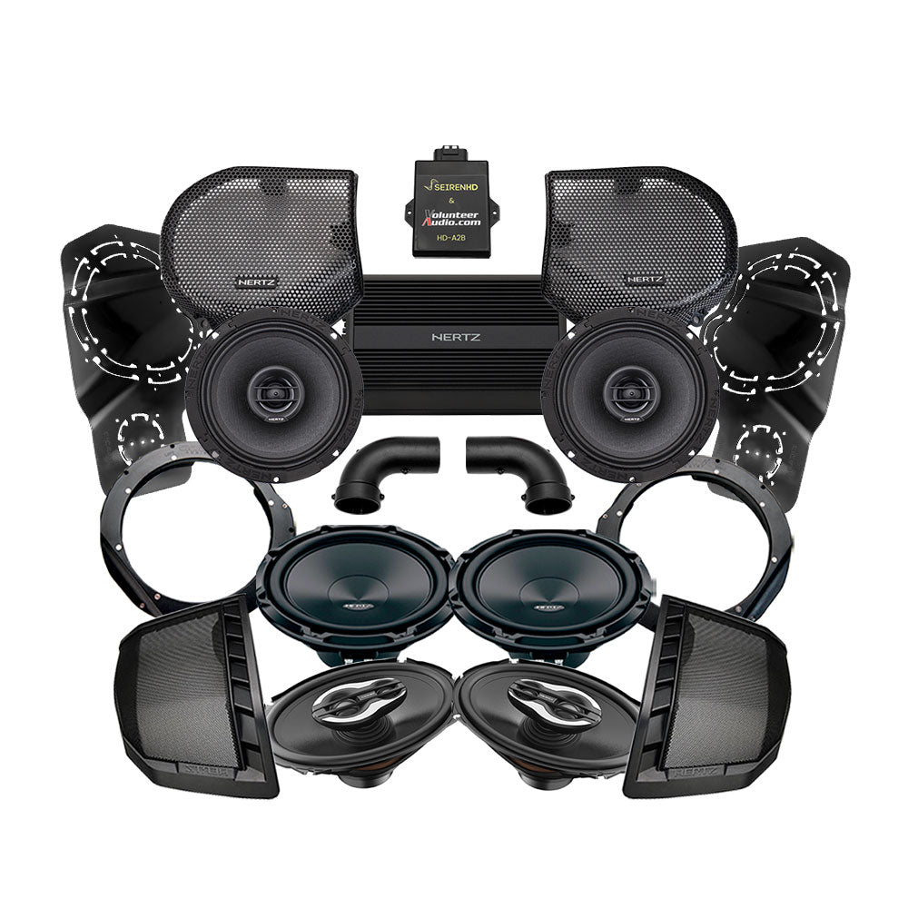 Hertz A2B Stage 4 Ultimate Plug & Play Amp And Speaker Package with Subwoofer Kit For 2024-Up Harley Davidson® Base Model Street Glide Motorcycle Saddlebag Lids