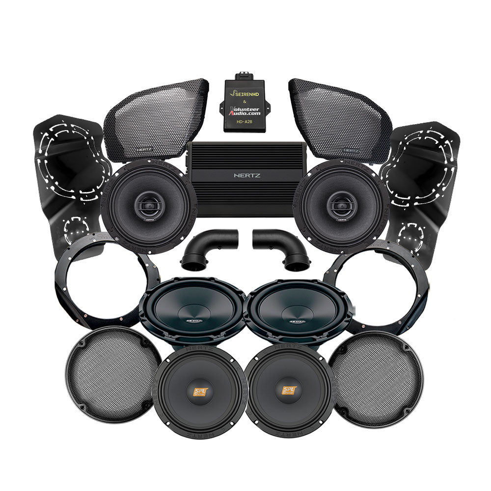 Hertz A2B Stage 4 Ultimate Plug & Play Amp And Speaker Package with Subwoofer Kit For 2024-Up Harley Davidson® Base Model Road Glide Motorcycles with Tour Paks