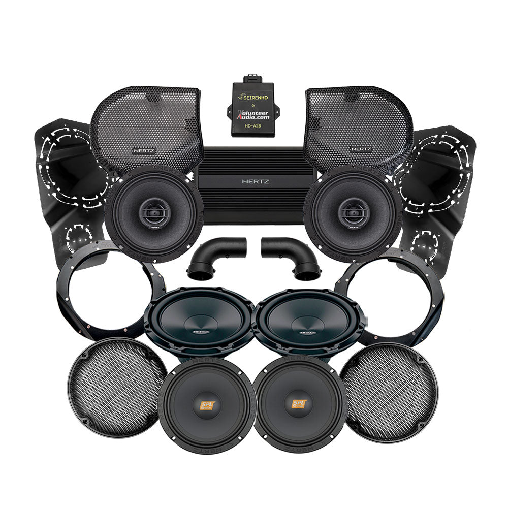 Hertz A2B Stage 4 Ultimate Plug & Play Amp And Speaker Package with Subwoofer Kit For 2024-Up Harley Davidson® Base Model Street Glide Motorcycles with Tour Paks