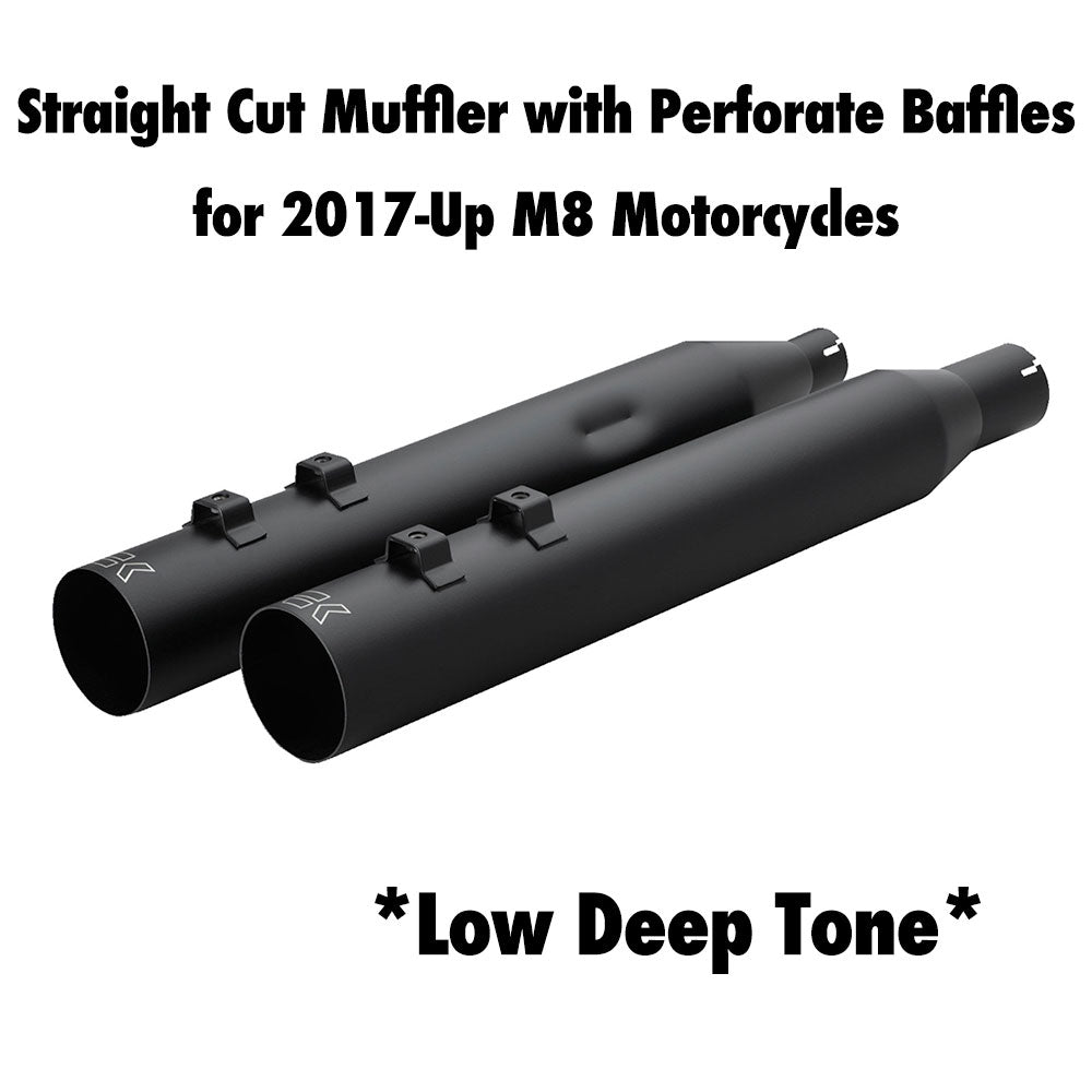 Khrome Werks 1801-1869 4.0" Black HP Plus Straight Cut Mufflers with Perforate Baffles for 2017-Up M8 Harley Davidson® Touring Motorcycles  ( 40FST-1011-BLK )