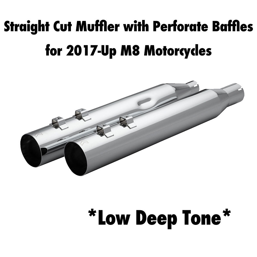 Khrome Werks 1801-1870 4.0" Chrome HP Plus Straight Cut Mufflers with Perforate Baffles for 2017-Up M8 Harley Davidson® Touring Motorcycles ( 40FST-1011-CHR )