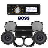 Hertz Stage 2 Plug & Play Amp And Speaker Package With Boss Elite BEHDIN98 Radio For 1998-2013 Harley Davidson® Street Glide, Electra Glide, And Ultra
