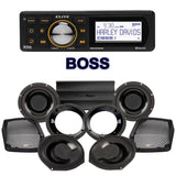 Precision Power HTW Stage 4 Plug & Play Amp And Speaker Package With Boss Elite BEHDIN98 Radio For 1998-2013 Harley Davidson® Road Glide