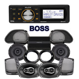 Hertz Stage 4 Plug & Play Amp And Speaker Package With Boss Elite BEHDIN98 Radio For 1998-2013 Harley Davidson® Road Glide